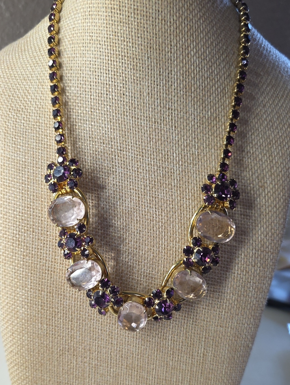 Vintage Juliana DeLizza & Elster Purple Rhinestone Statement Necklace 1960s